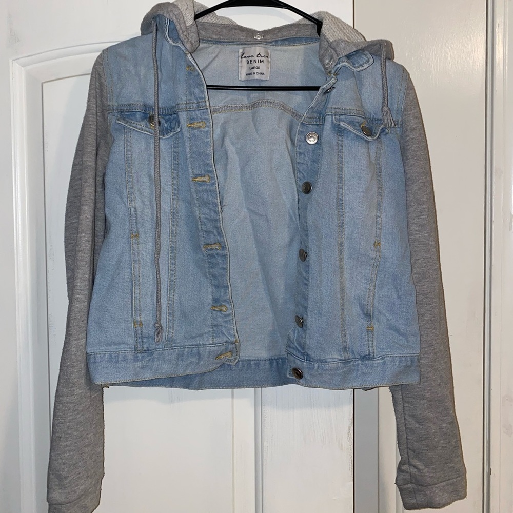 TjMaxx brand half jean, half sweater cropped jacket